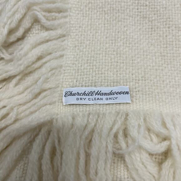 Churchill Weavers White Handwoven throw Baby Blanket Berea Kentucky Fringe 40x40 - Picture 4 of 4